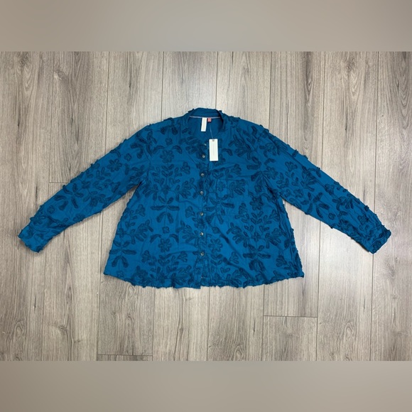 ANTHROPOLOGIE Pilcro Textured‎ Trapeze Buttondown Blouse Top in Blue Size S NWT - Picture 4 of 16